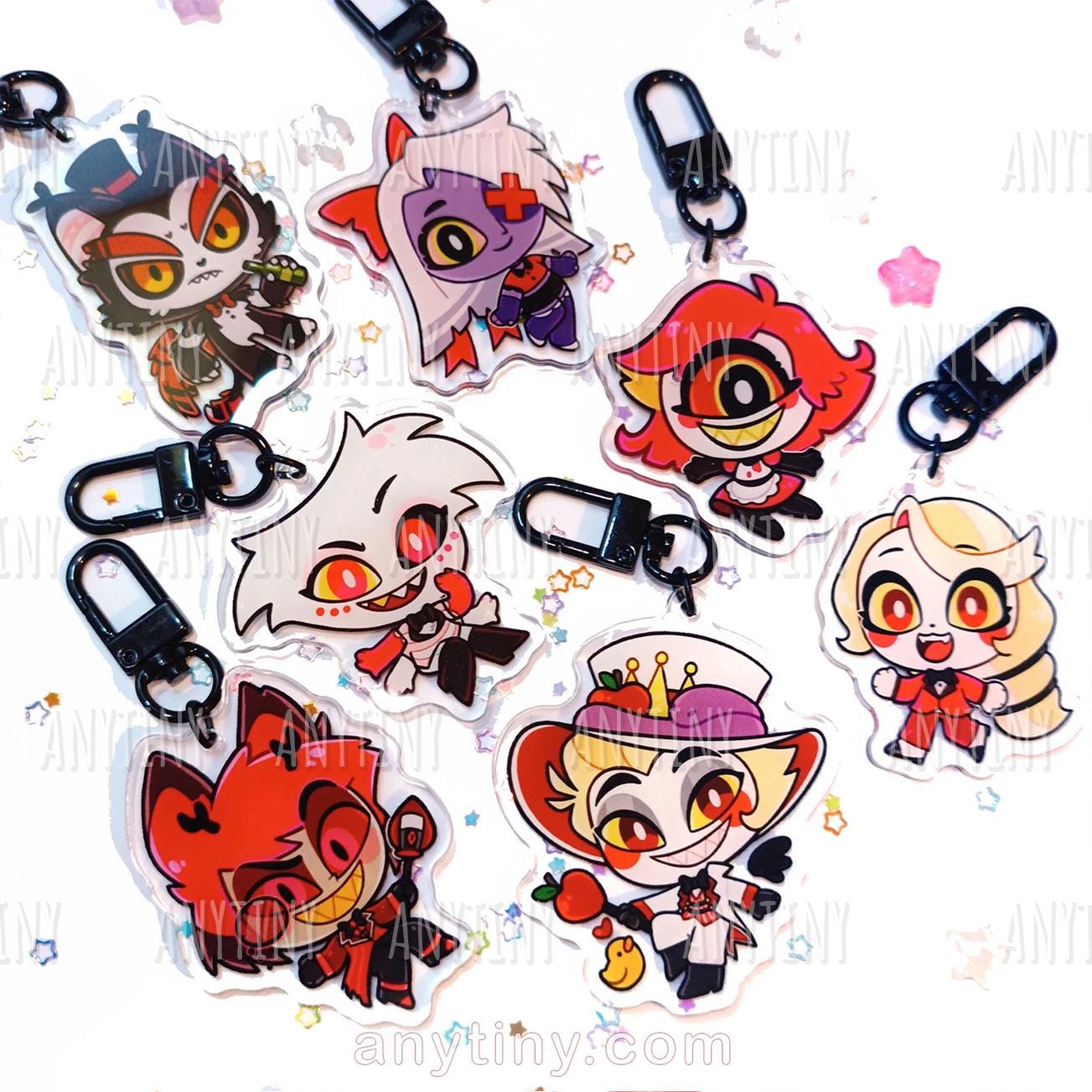 Hazbin Hotel, Charlie, Alastor, Niffty, Lucifer, Vaggie, Angel Dust and Husk keychain