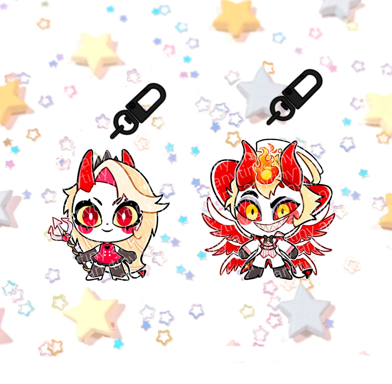 Hazbin Hotel, Charlie, Alastor, Niffty, Lucifer, Vaggie, Angel Dust and Husk keychain