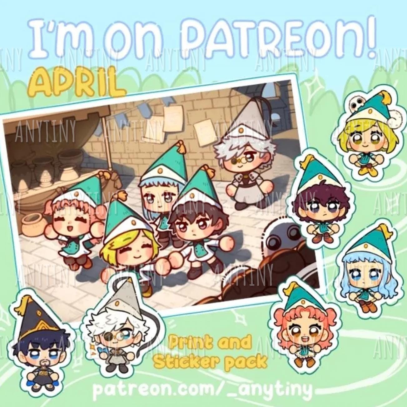 Pack Witch Hat Atelier! Coco, Tetia, Richeh, Agott and Qifrey. Print and Stickers