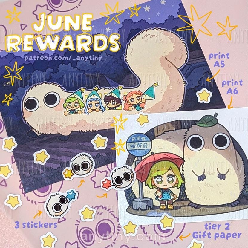 Prints and sticker! Witch Hat Atelier! Brushbuddy, Coco, Agott, Tetia and Richeh