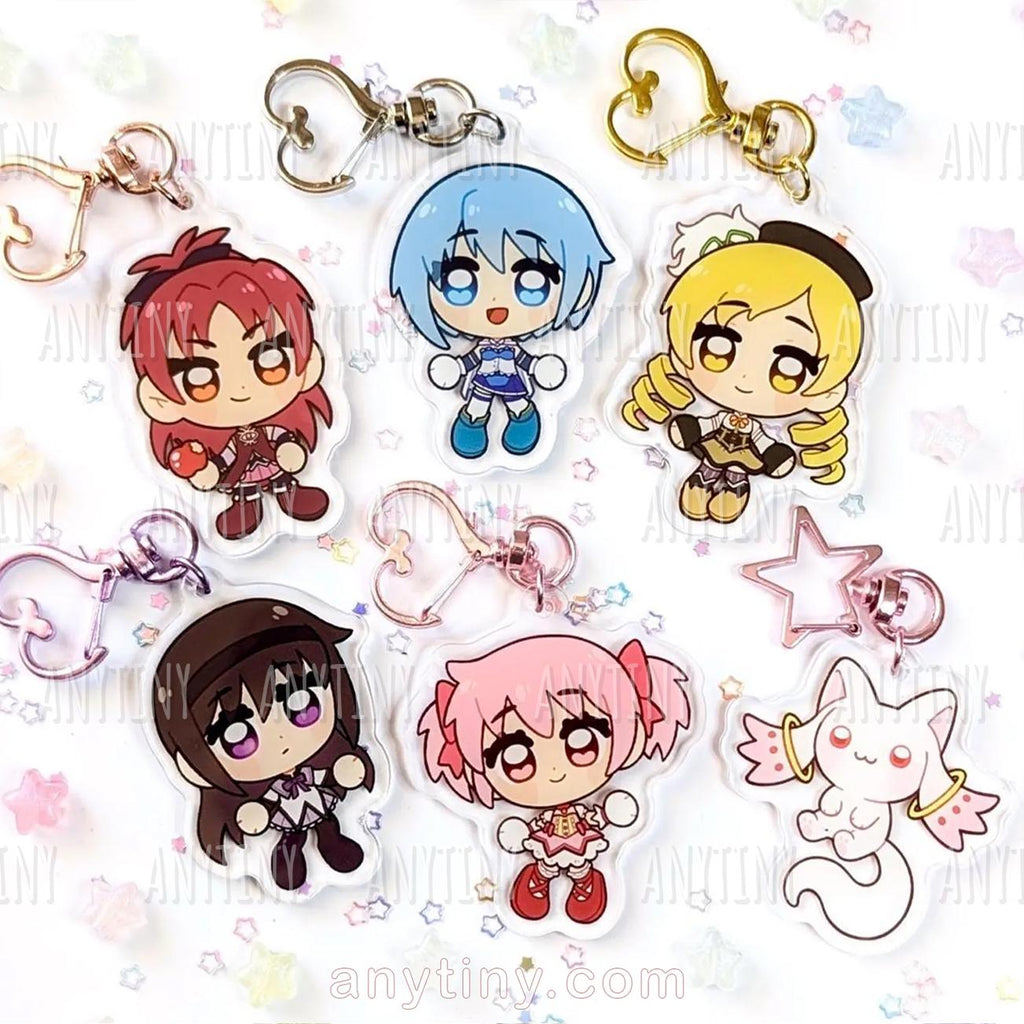 Madoka, Homura, Mami, Sayaka, Kyoko and Kyubey Keychains