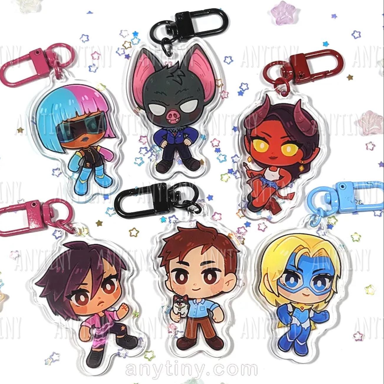 Dispatch, Blonde Blazer, Robert, Invisigal, Malevola, Sonar and Prism keychains!